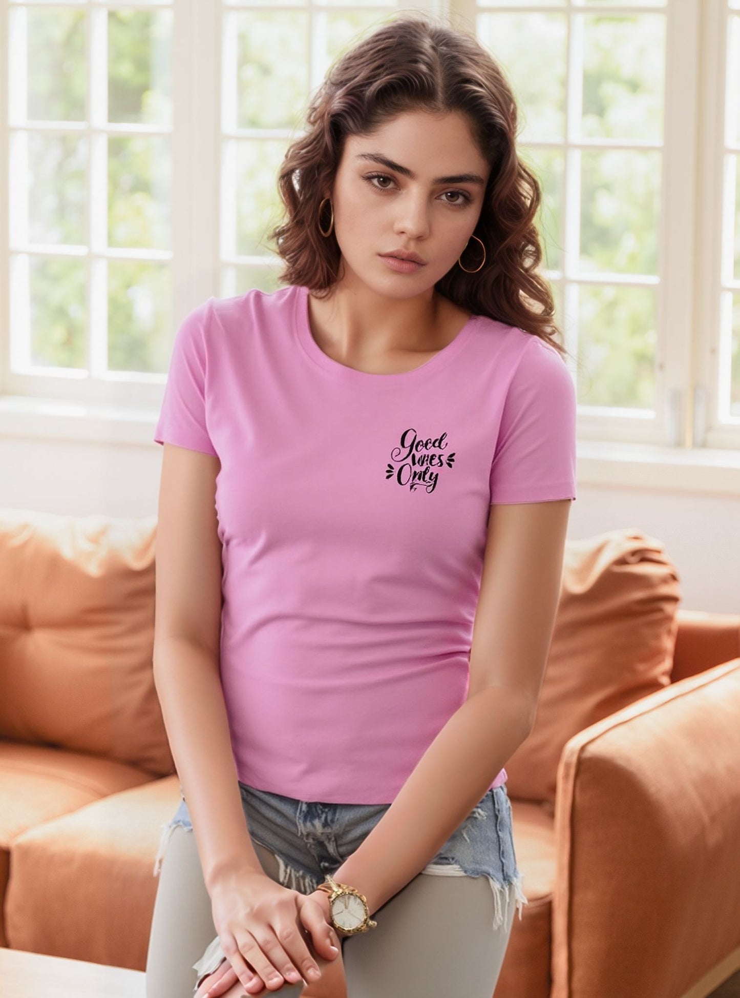 Good Vibes Only Pink Half Sleeve T-Shirt – Soft Cotton Casual Tee