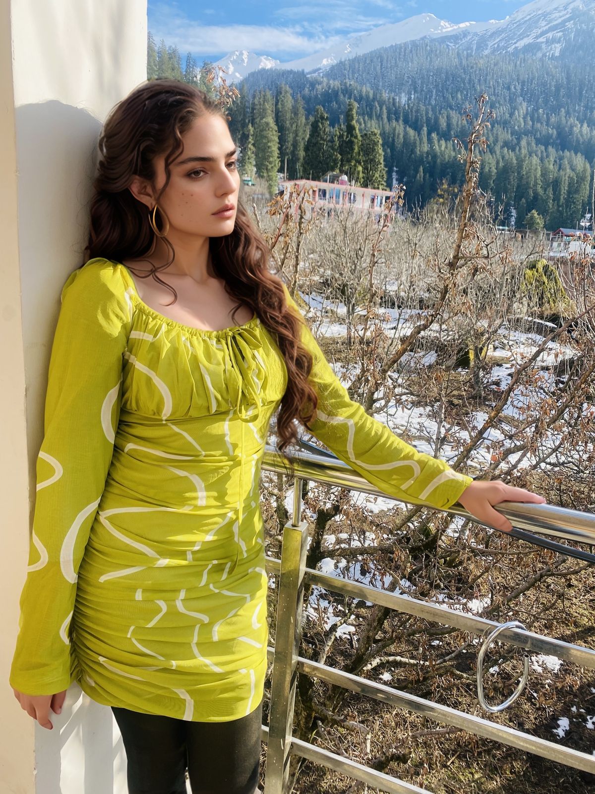 Lime Glow Ruched Mesh Bodycon Mini Dress