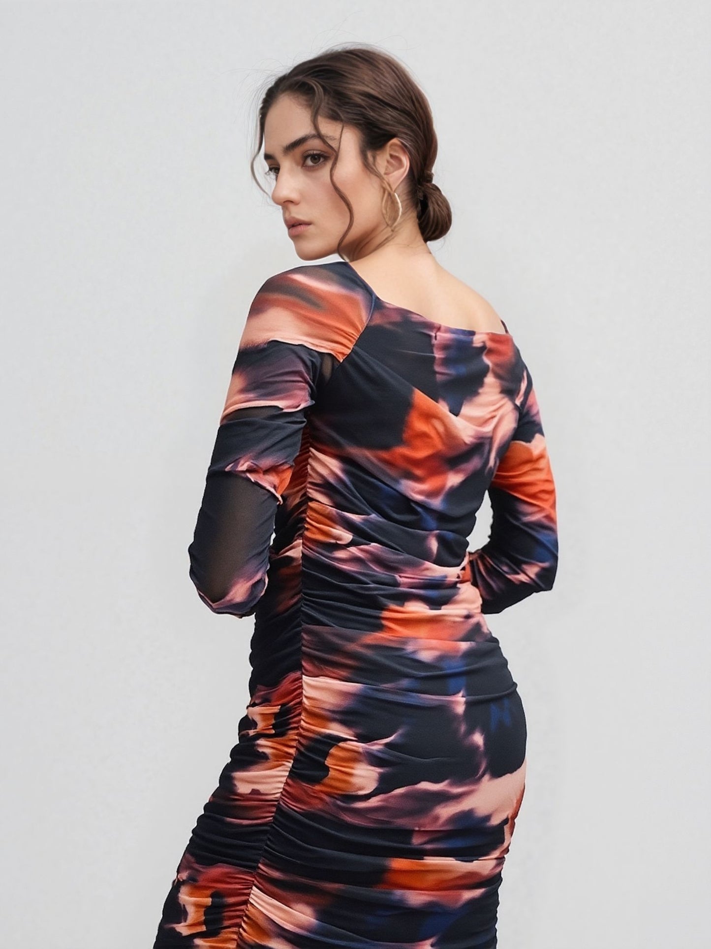 Sunset Bloom Mesh Maxi –Ombre Bodycon Dress