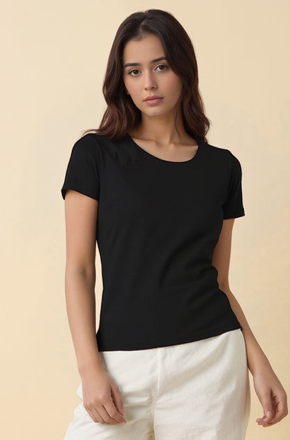 Black Slim Fit T-shirt for Women- Basic Casual Tee