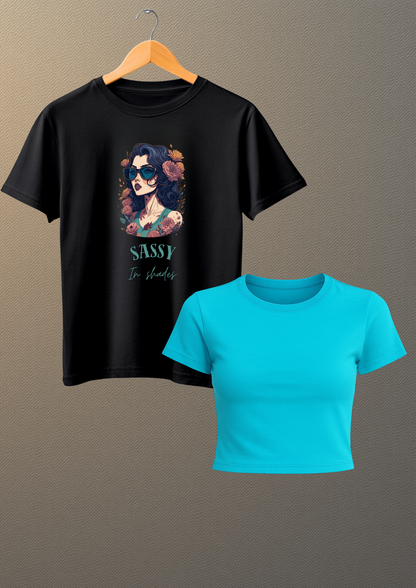 Sassy Graphic Tee & Aqua Crop Top Combo