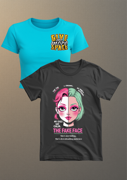 Dual Mood Graphic Tee & Blue Crop Top Combo