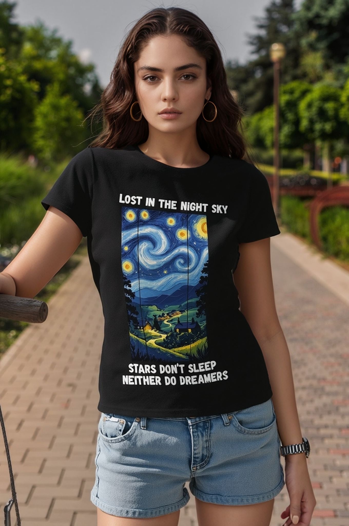Lost in the Night Sky Graphic Tee – Black