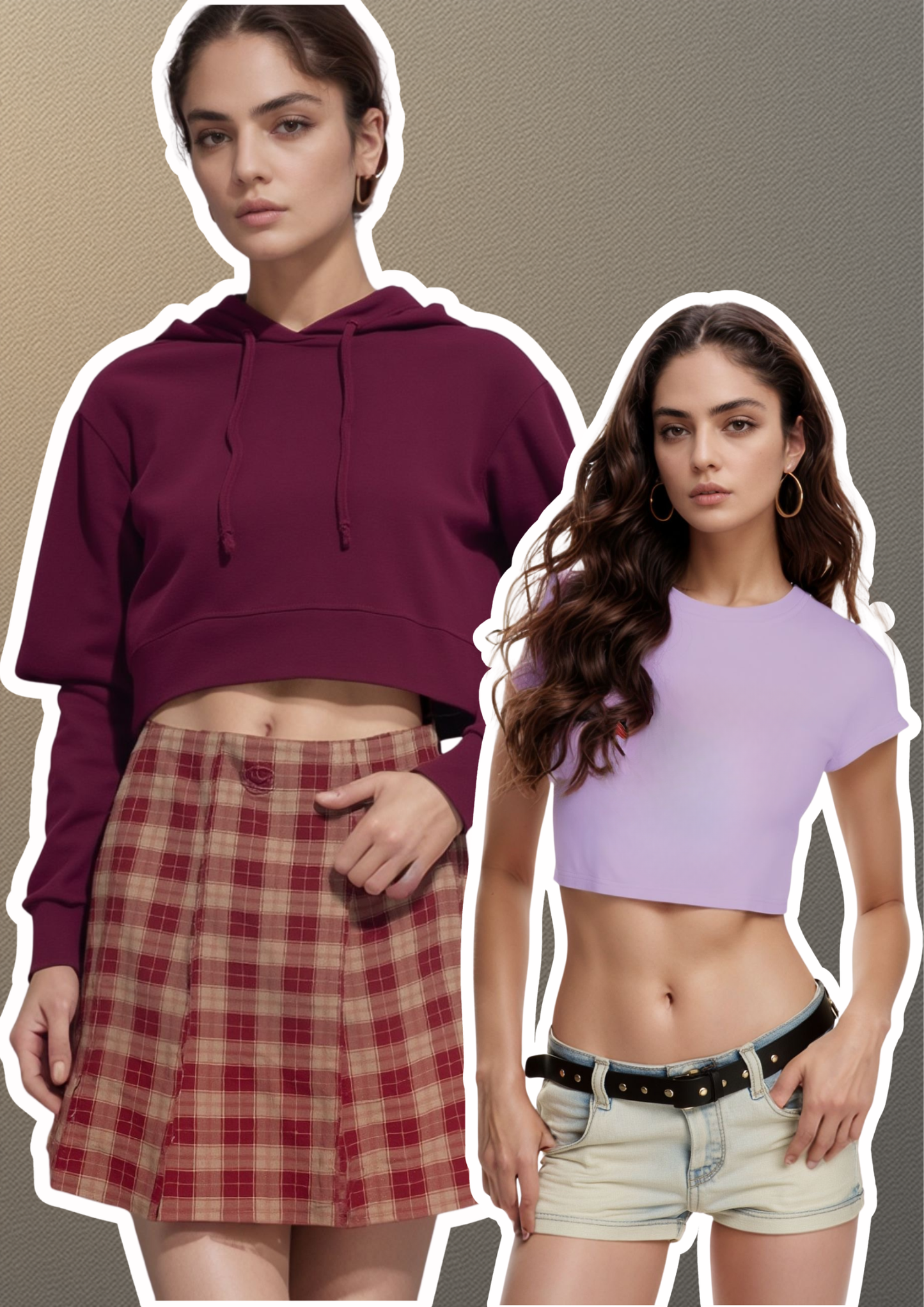 Maroon Hoodie & Lavender Crop Tee Duo