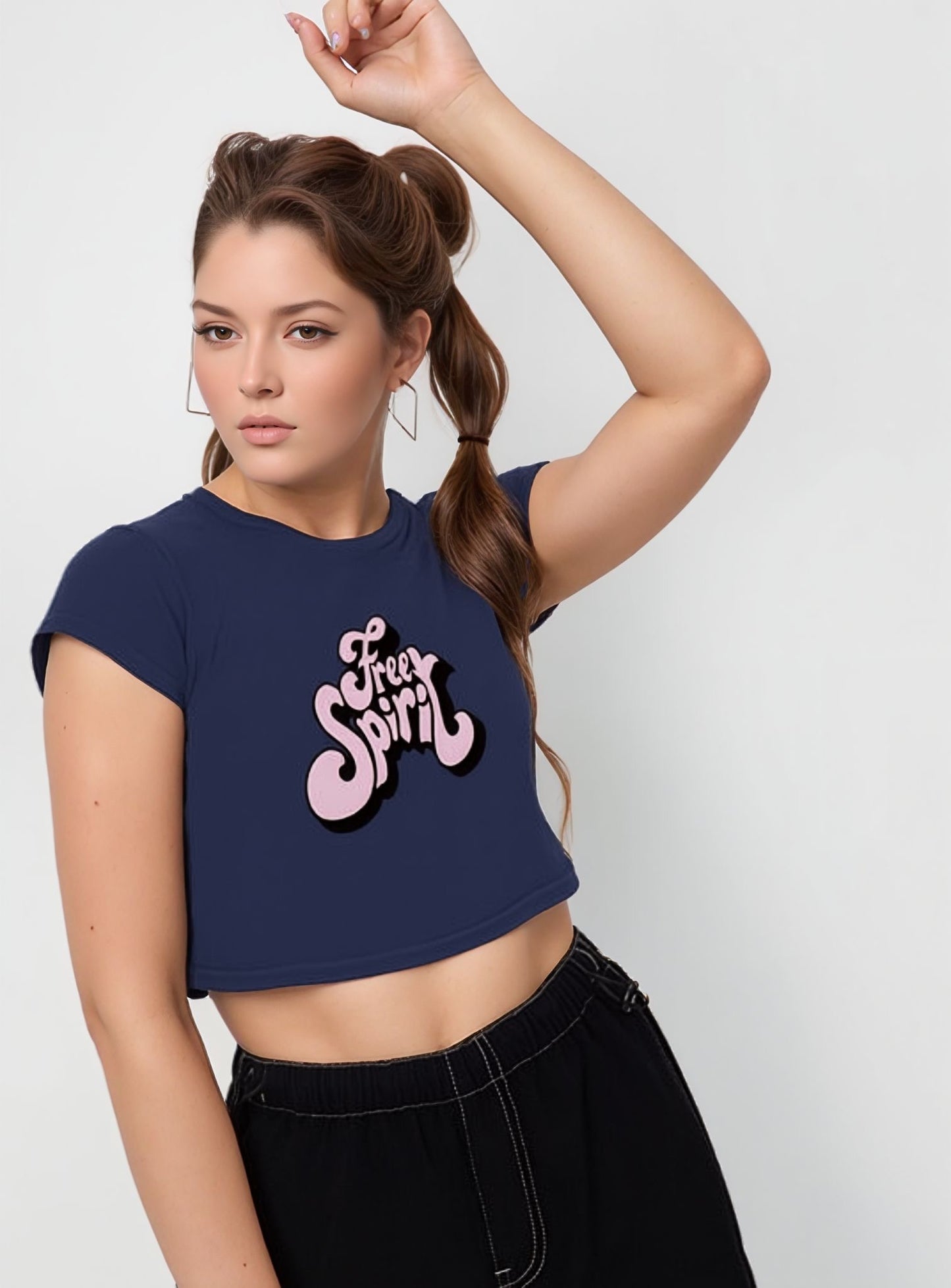 Free Spirit Graphic Crop Top – Navy Blue