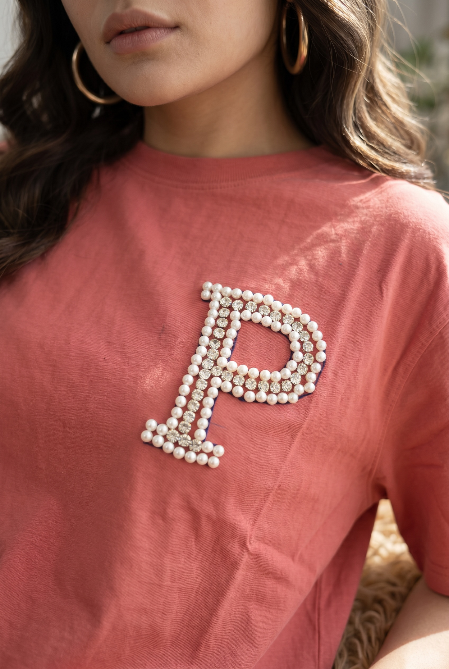 Women’s Custom Pearl Initial Oversized T-Shirt