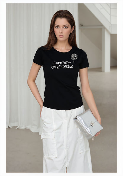 Currently Overthinking Black Graphic T-Shirt
