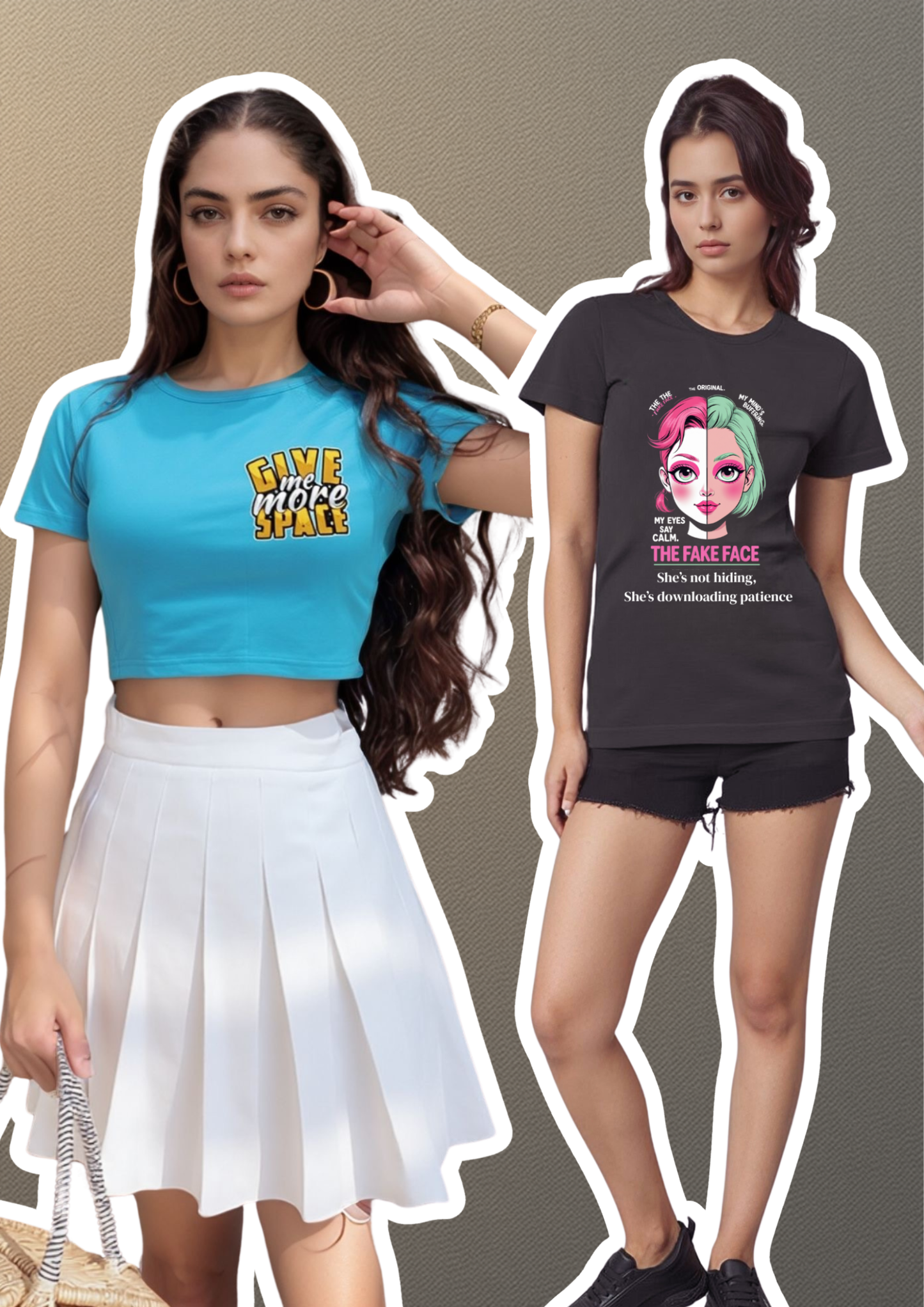 Dual Mood Graphic Tee & Blue Crop Top Combo