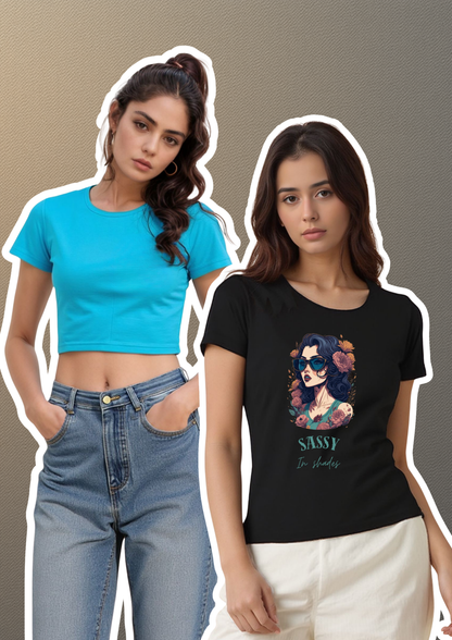 Sassy Graphic Tee & Aqua Crop Top Combo