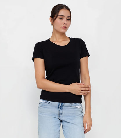 Black Slim Fit T-shirt for Women- Basic Casual Tee