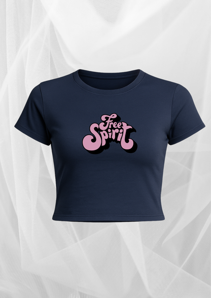 Free Spirit Graphic Crop Top – Navy Blue