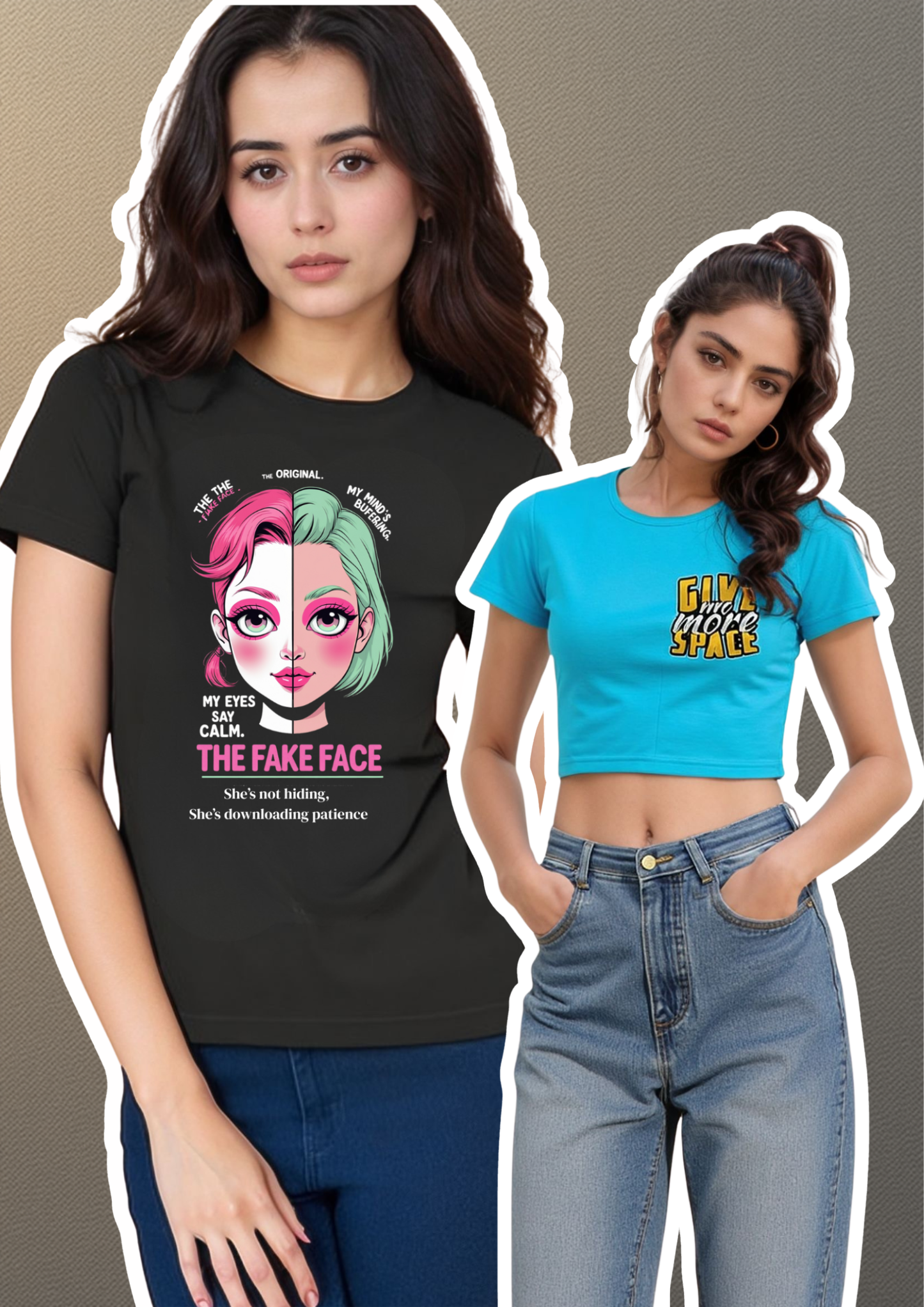 Dual Mood Graphic Tee & Blue Crop Top Combo