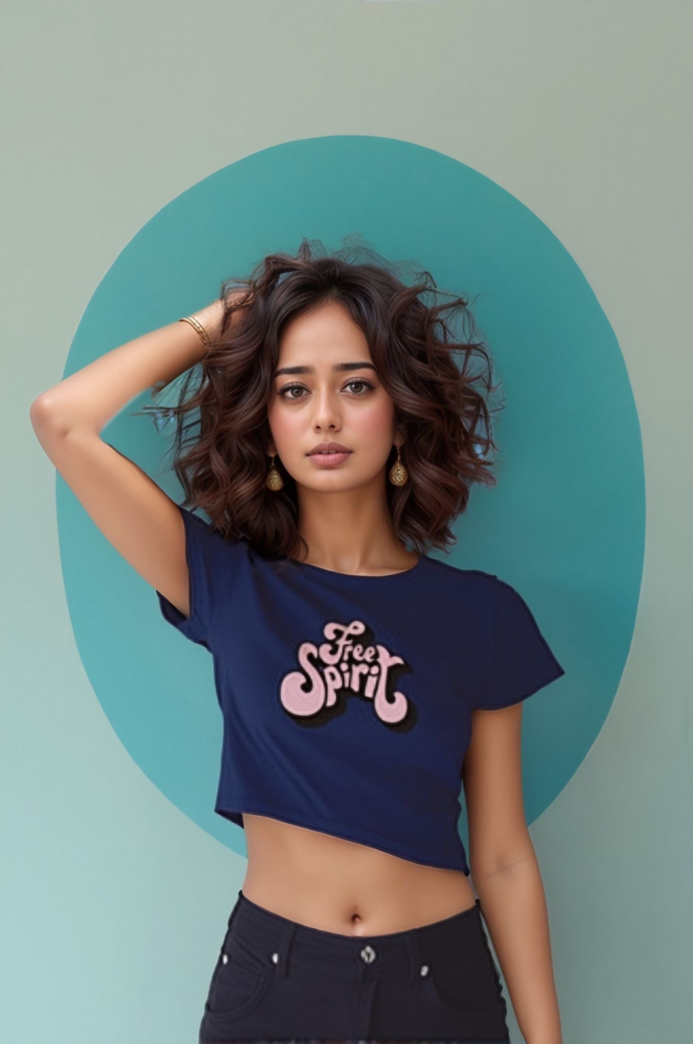 Free Spirit Graphic Crop Top – Navy Blue