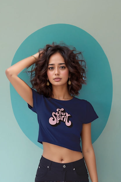 Free Spirit Graphic Crop Top – Navy Blue