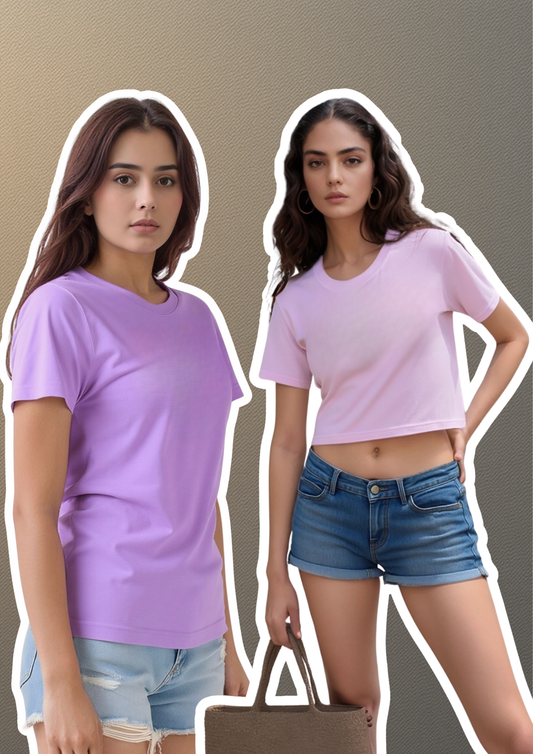 Pastel Essentials Duo – Lilac Tee + Baby Pink Crop Top