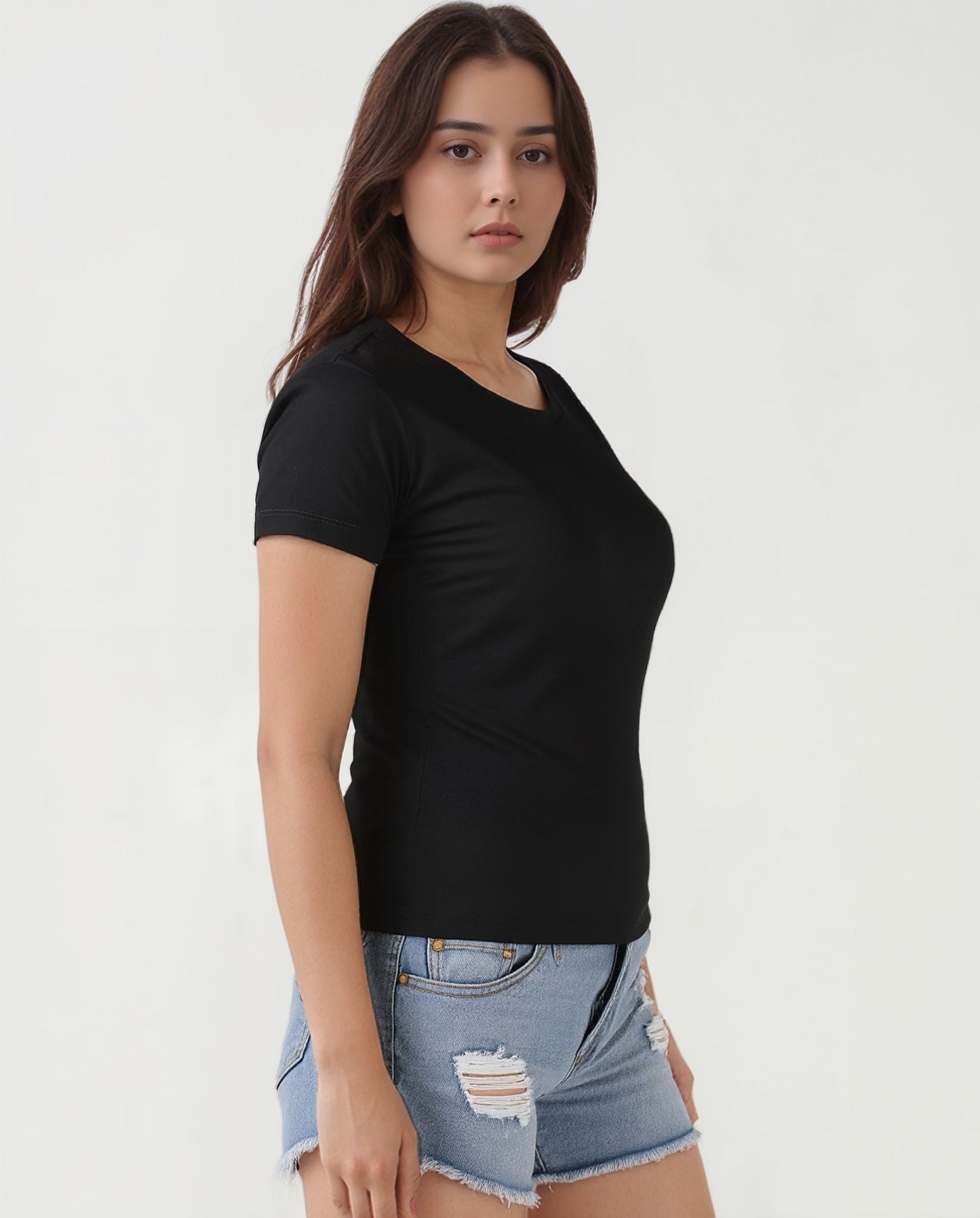 Black Slim Fit T-shirt for Women- Basic Casual Tee