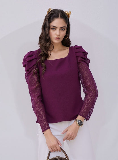 Plum Lace Puff Sleeve top