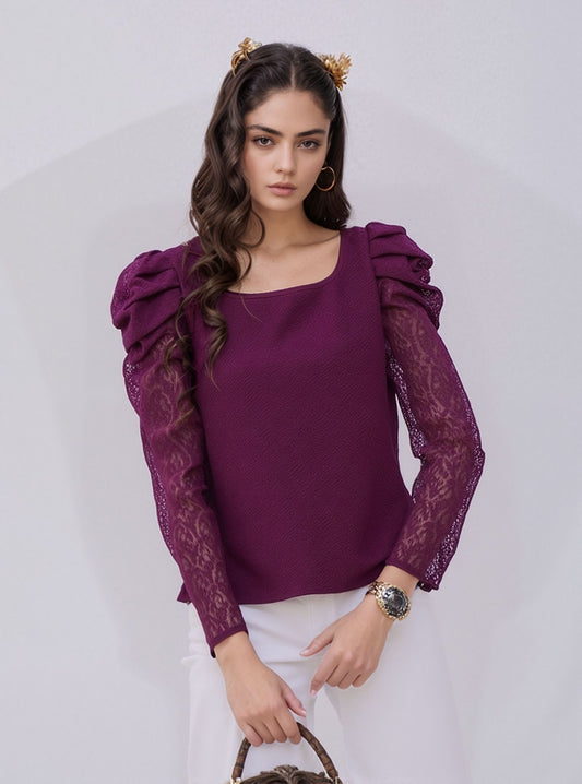 Plum Lace Puff Sleeve top