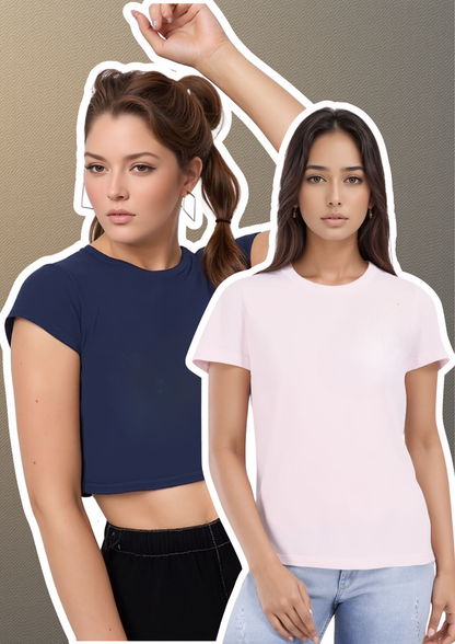 Blush Pink Tee & Navy Crop Top Combo