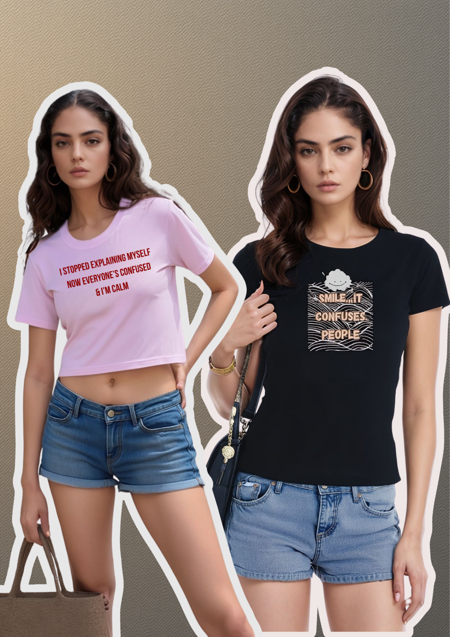 Quirky Quote Combo – Pink Crop Tee + Black Graphic Tee