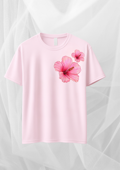Pink Hibiscus Floral T-Shirt – Soft Cotton Blend