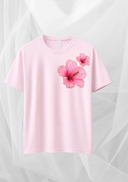 Pink Hibiscus Floral T-Shirt – Soft Cotton Blend