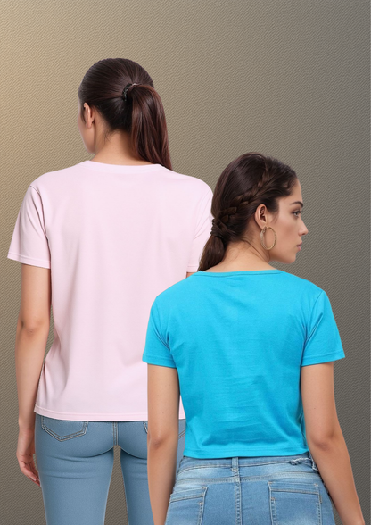 Floral Duo Combo – Blue Crop Tee + Blush Pink Hibiscus Tee