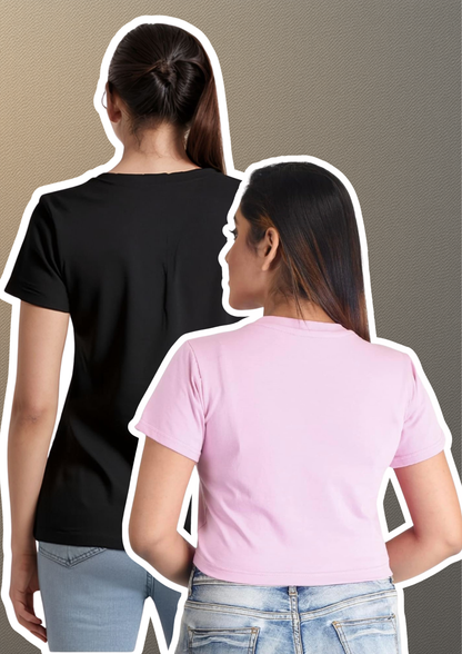 Quirky Quote Combo – Pink Crop Tee + Black Graphic Tee
