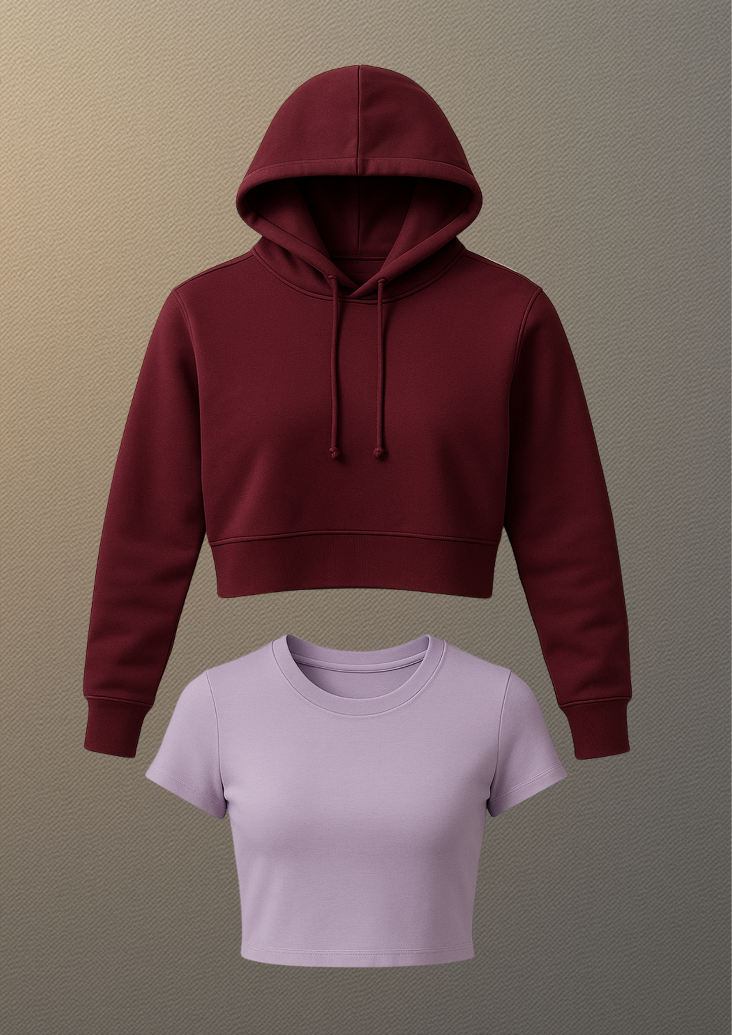 Maroon Hoodie & Lavender Crop Tee Duo