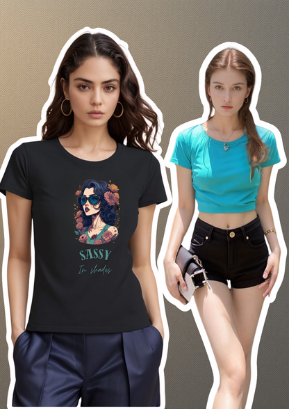 Sassy Graphic Tee & Aqua Crop Top Combo
