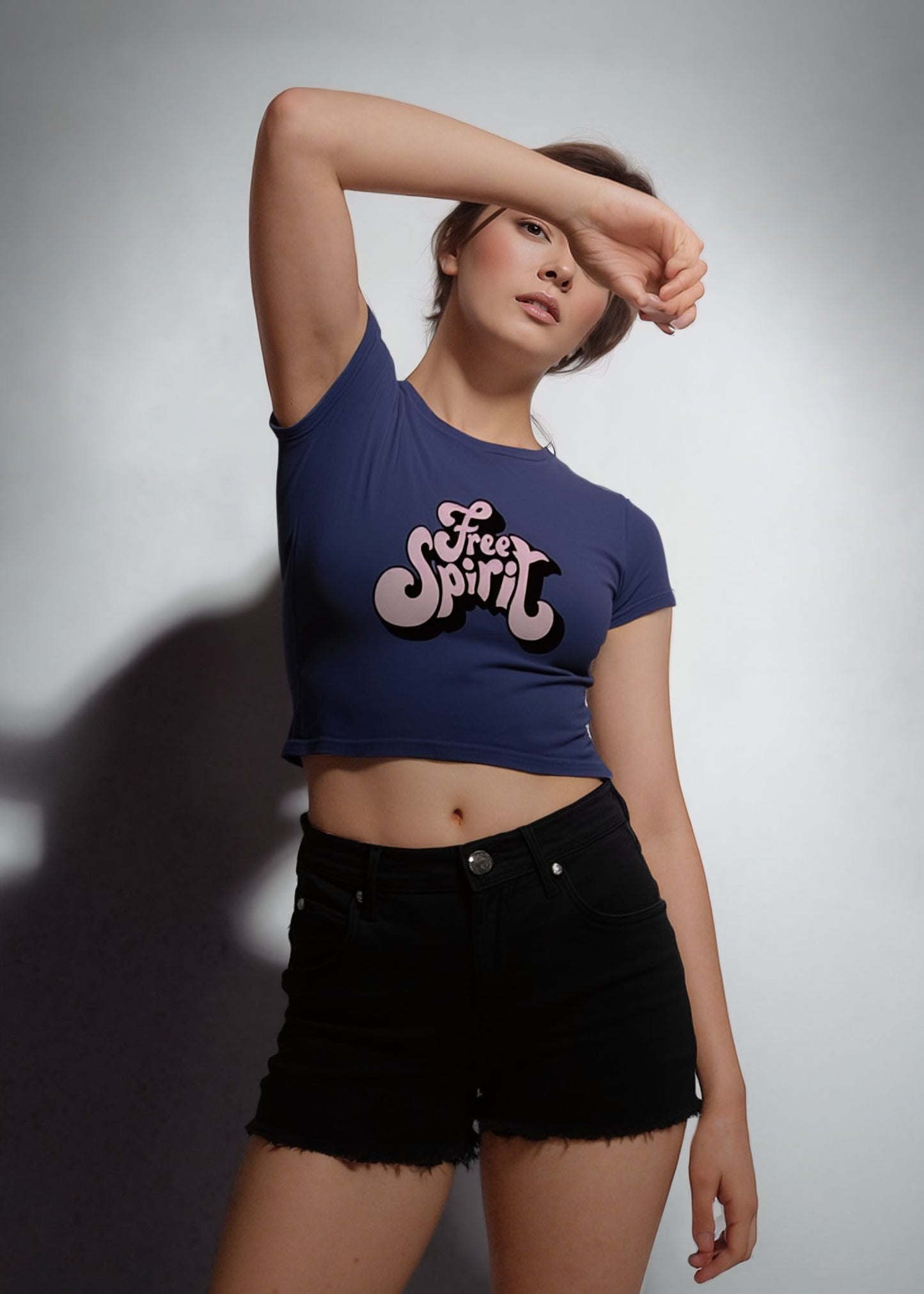 Free Spirit Graphic Crop Top – Navy Blue