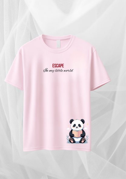 Cute Panda Graphic Tee for Women – Soft Blush Casual T-Shirt