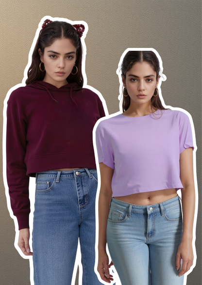 Maroon Hoodie & Lavender Crop Tee Duo