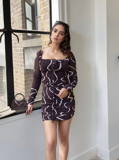 Marble Swirl Ruched Mini Dress