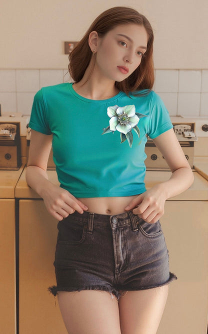 Blue Floral Crop Top – Soft Stretch Fit