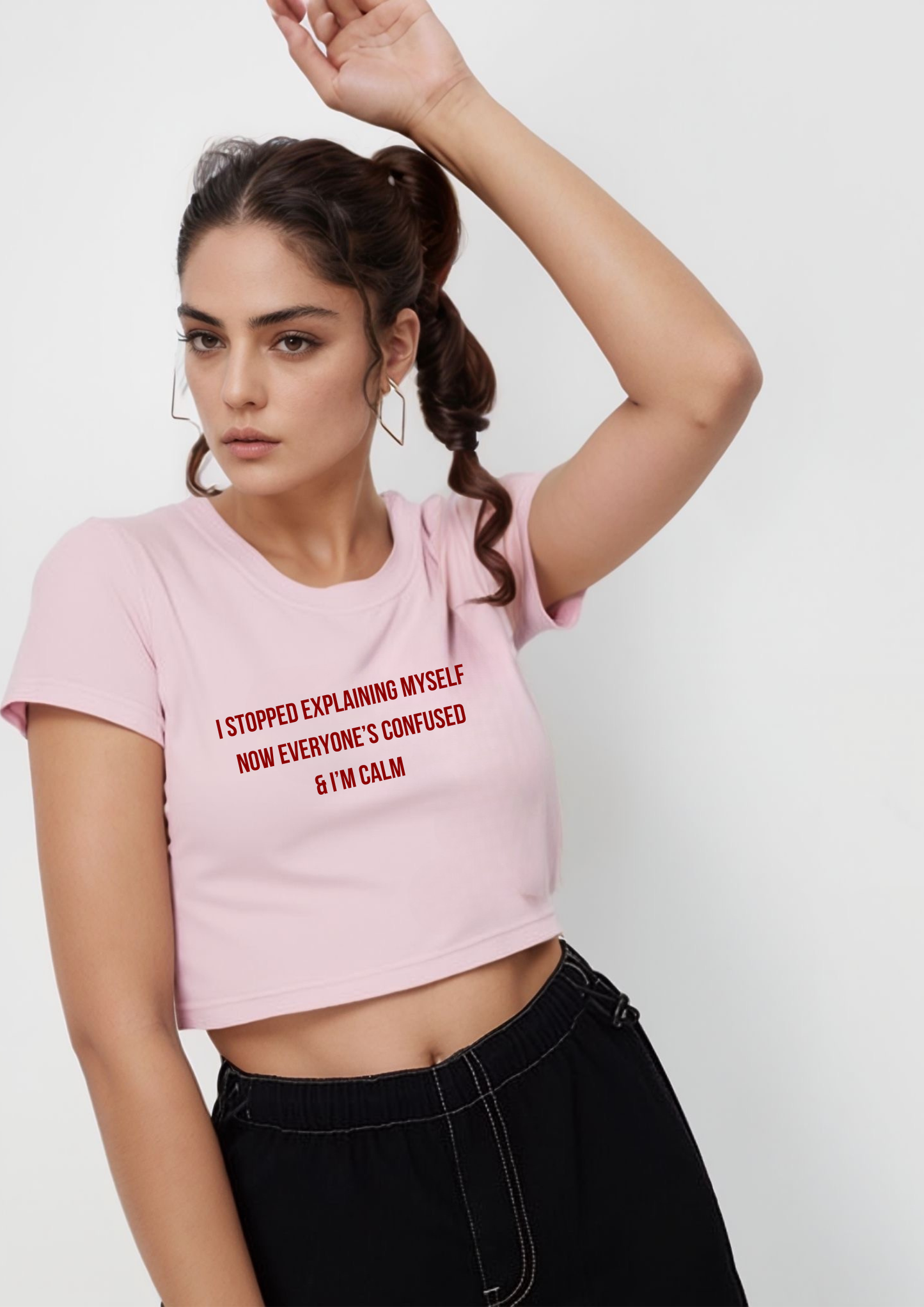 Minimal Text Crop Top – Calm & Confident in Pink