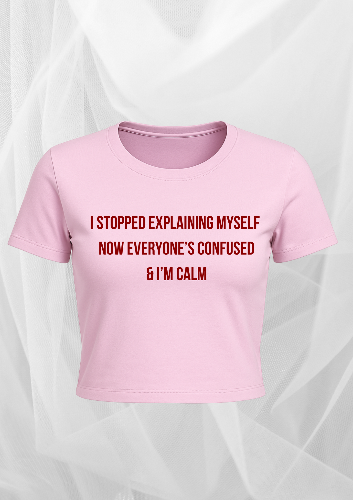 Minimal Text Crop Top – Calm & Confident in Pink