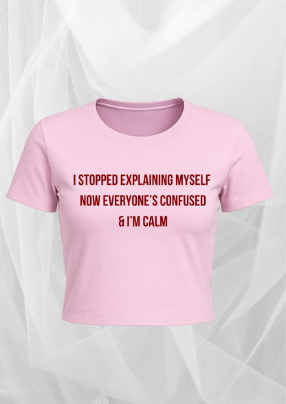 Minimal Text Crop Top – Calm & Confident in Pink