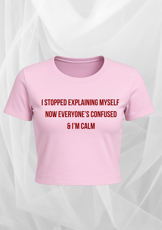 Minimal Text Crop Top – Calm & Confident in Pink