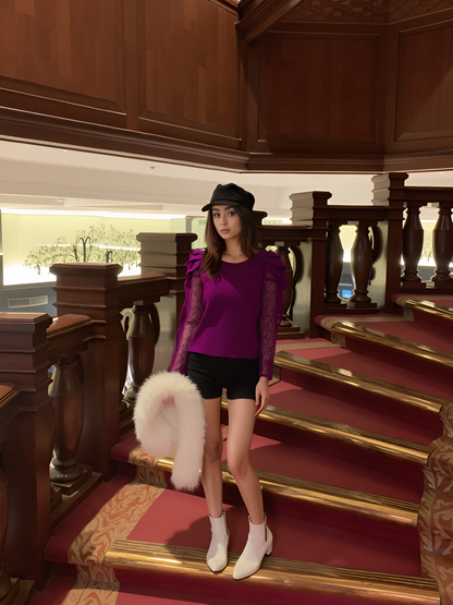 Plum Lace Puff Sleeve top