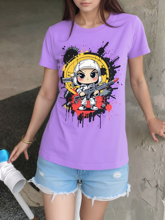 Lilac Gamer Girl Graphic T-Shirt – Anime Battle Edition