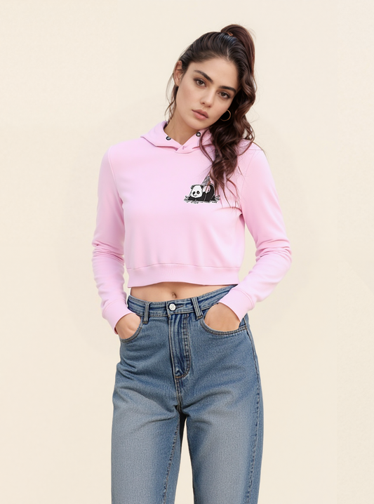 I Am Not Lazy” Pink Cropped Hoodie – Energy Saving Mode Statement Wear