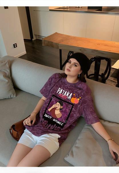 Maroon Acid-Wash Tee with graphic Print