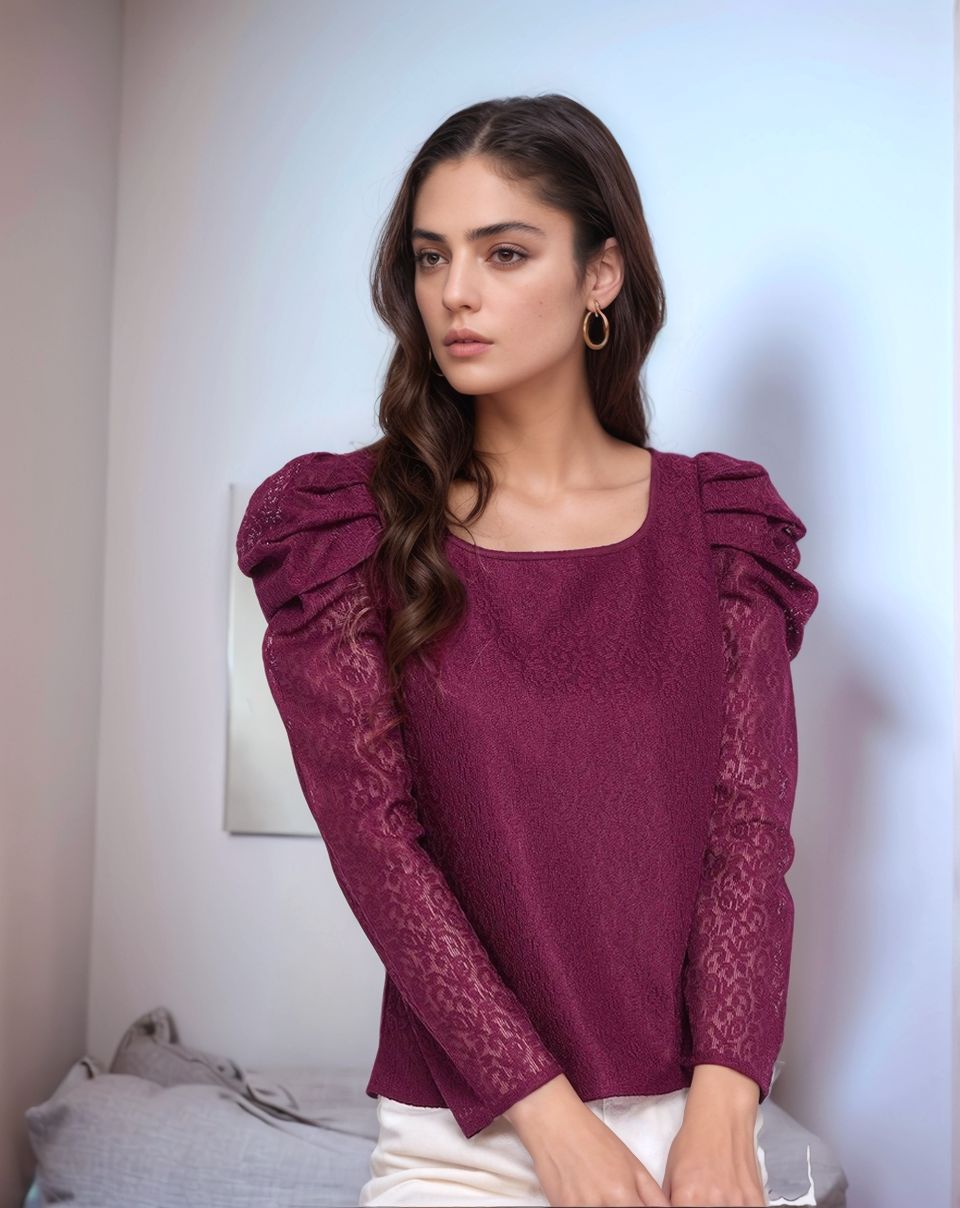 Plum Lace Puff Sleeve top