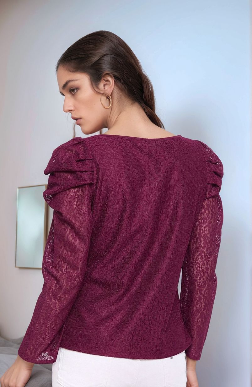 Plum Lace Puff Sleeve top