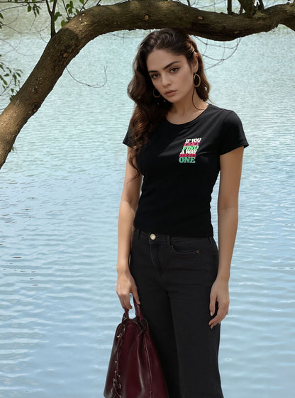 Bold Quote Black Cotton Half Sleeve T-Shirt for Women