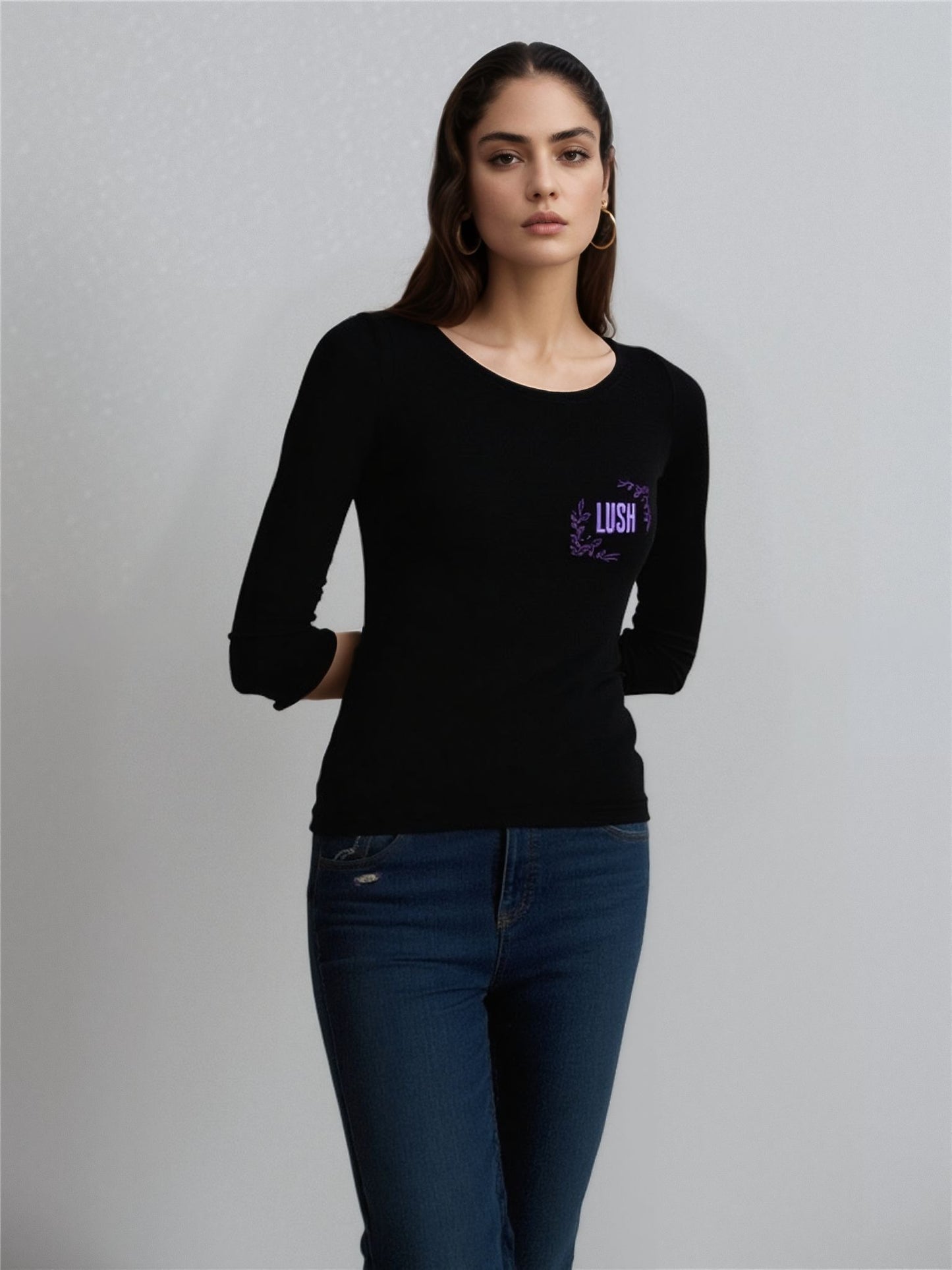 Lush Black Long Sleeve T-Shirt for Women – Casual Everyday Wear