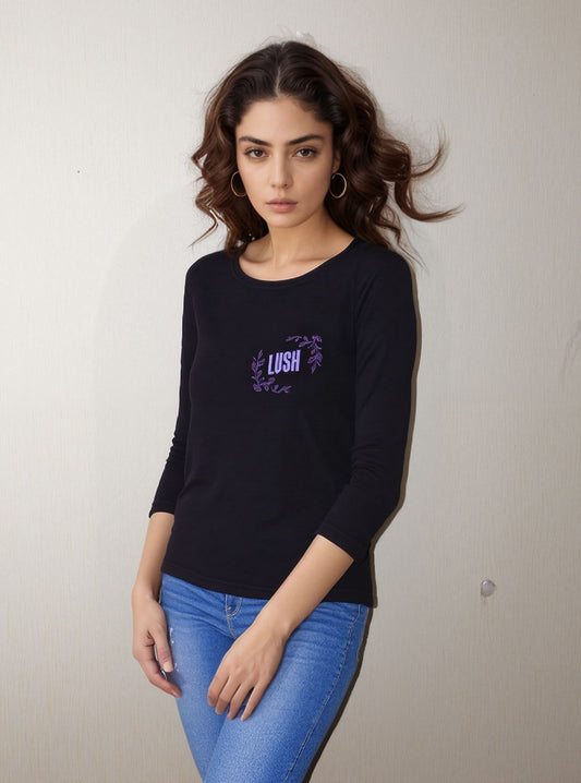 Lush Black Long Sleeve T-Shirt for Women – Casual Everyday Wear