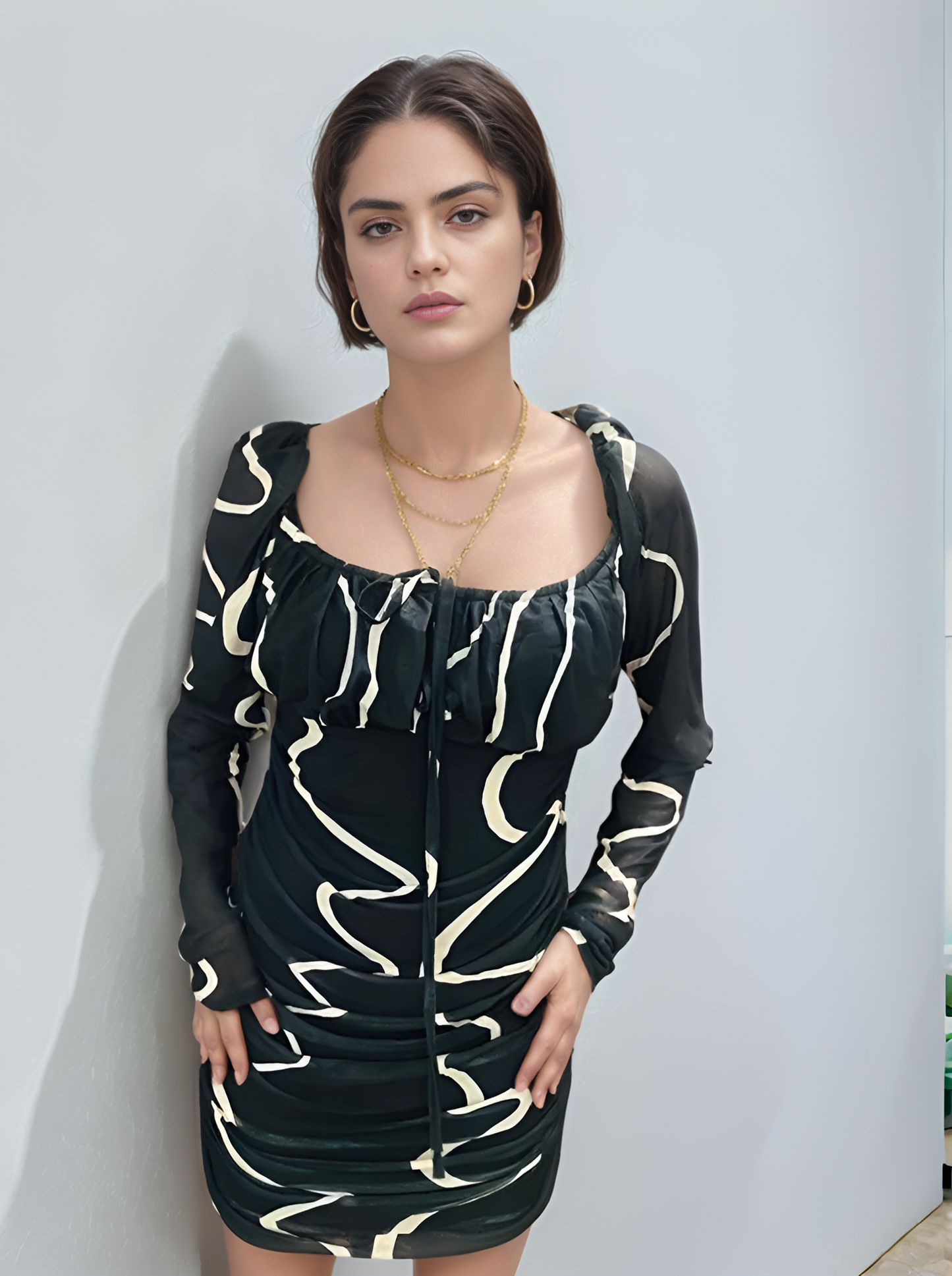 Black & White Swirl Mesh Bodycon Dress