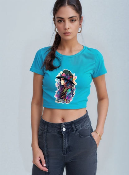Sky Blue Graphic Crop Top for Women – “Colorful Girl” Print